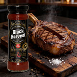 Cobra Chilli Black Harvest Chilli Sauce Super Extreme 150ml Hot Sauce — sauce brushed over a seared steak
