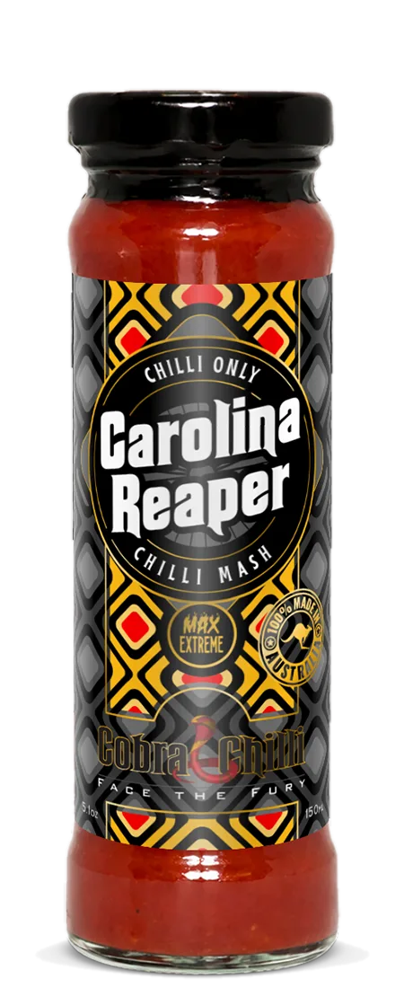 Cobra Chilli Carolina Reaper Chilli Mash Extreme 150ml Chilli Mash — transparent front cutout of the jar