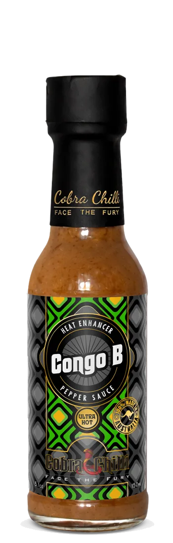Cobra Chilli Congo B Pepper Sauce Ultra Hot 150ml hot sauce — transparent bottle cutout, front view