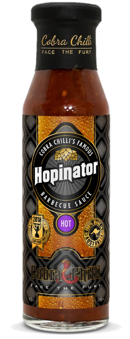 Cobra Chilli Hopinator Barbecue Sauce Hot 250ml BBQ Sauce — transparent front cutout of the bottle