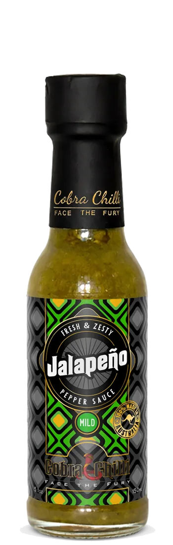Cobra Chilli Jalapeño Pepper Sauce Mild 150ml hot sauce — transparent bottle cutout, front view