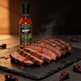 Cobra Chilli Reaper Pepper Sauce Extreme 150ml hot sauce — drizzled over sliced grilled steak