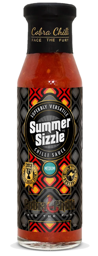 Cobra Chilli Summer Sizzle Chilli Sauce Medium 250ml Hot Sauce — transparent front cutout of the bottle