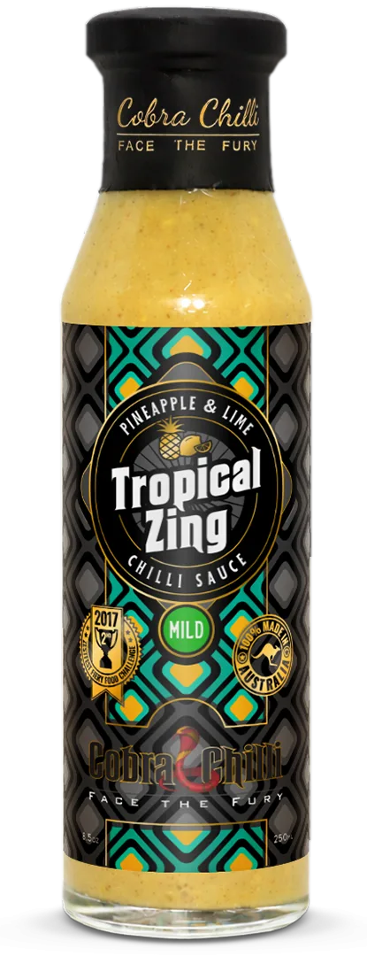 Cobra Chilli Tropical Zing Chilli Sauce Mild 250ml Hot Sauce — transparent bottle cutout