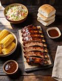 The First Mate lifestyle — pork rib feast with coleslaw, corn and white bread