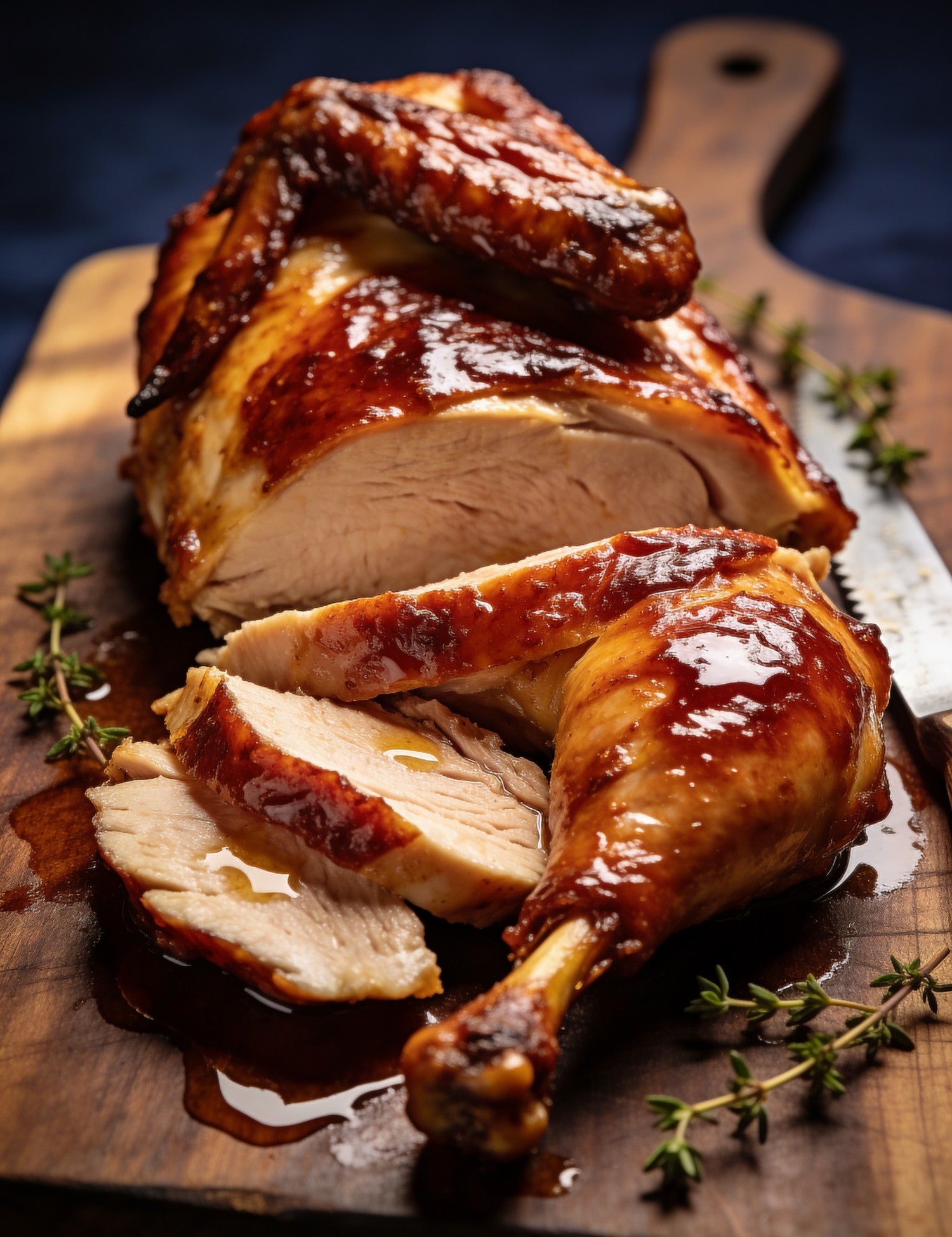 The Mystery Crate lifestyle — carved roast chicken with glossy skin