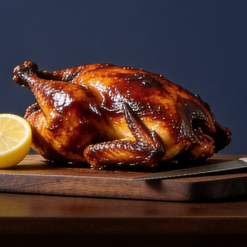 The Mystery Crate banner — glossy roast chicken on a carving board lifestyle photo
