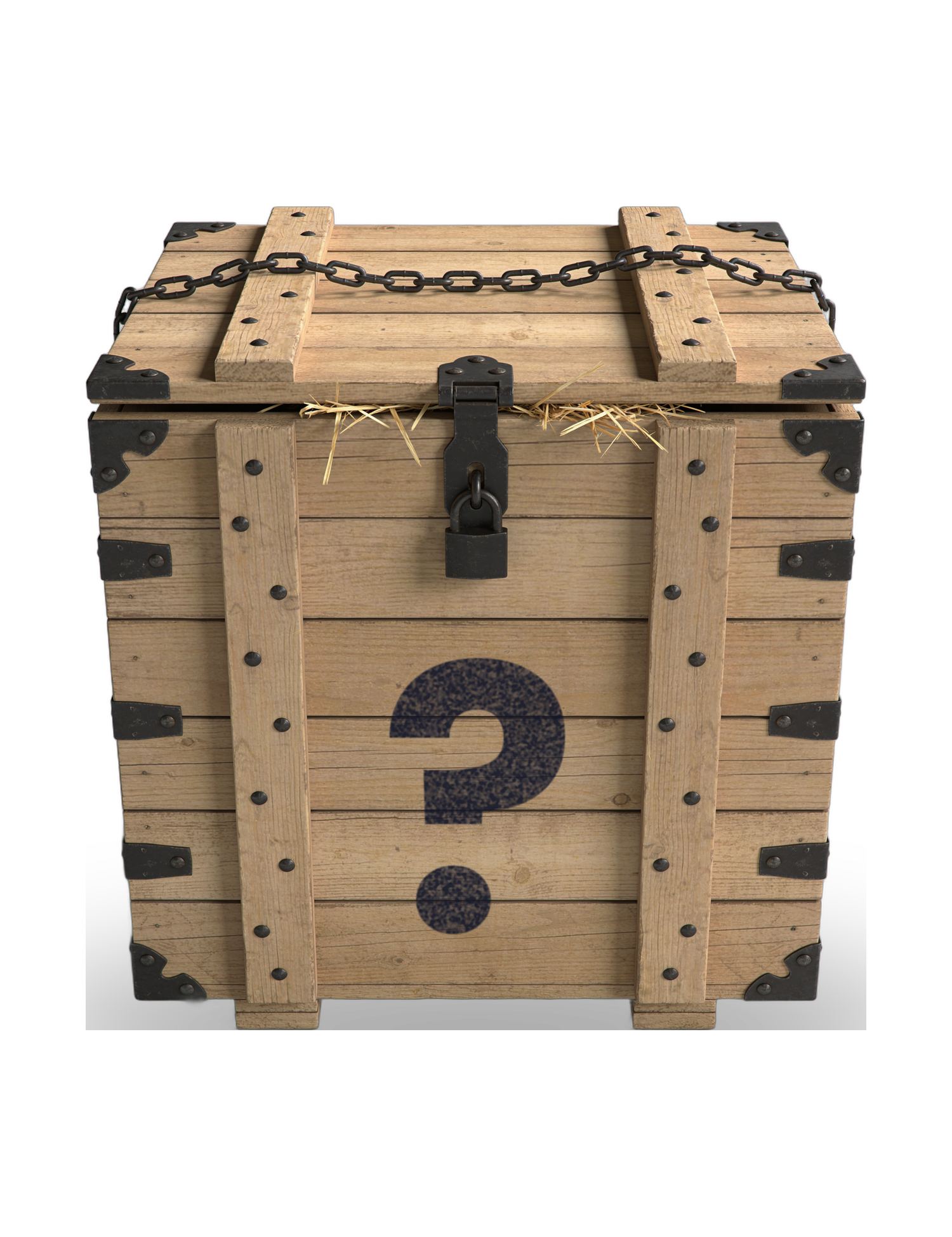 The Rub Hub The Mystery Crate BBQ subscription box — closed padlocked wooden crate — contents stay a mystery, on transparent background