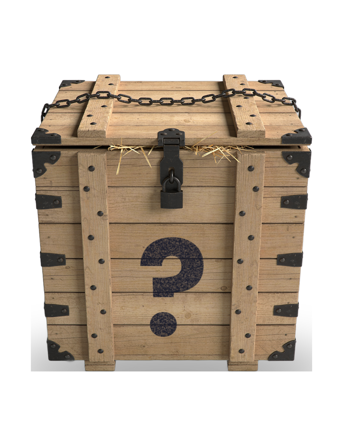 The Rub Hub The Mystery Crate BBQ subscription box — closed padlocked wooden crate — contents stay a mystery, on transparent background