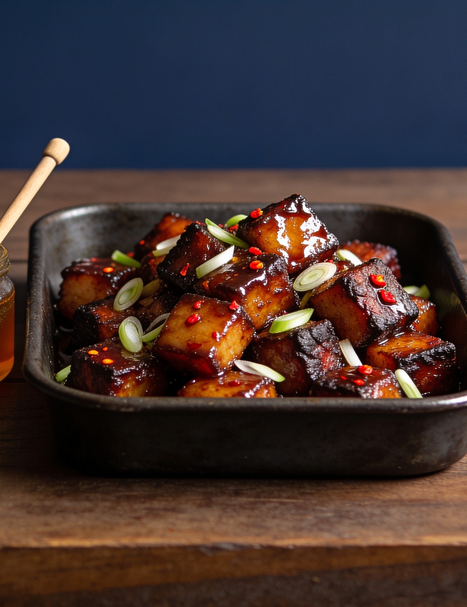 The Quartermaster lifestyle — tray of hot honey pork belly burnt ends with chilli flakes