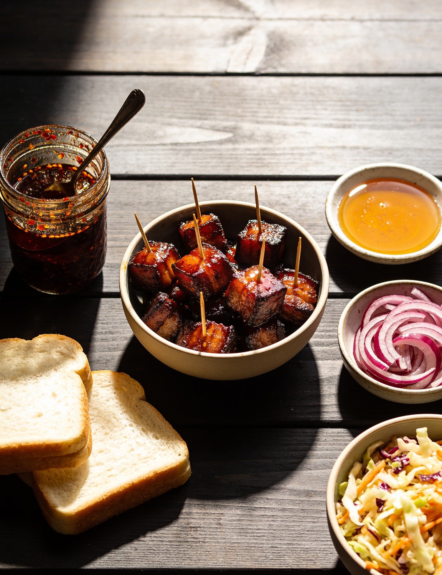 The Quartermaster lifestyle — burnt ends party spread with chilli crisp, honey and slaw