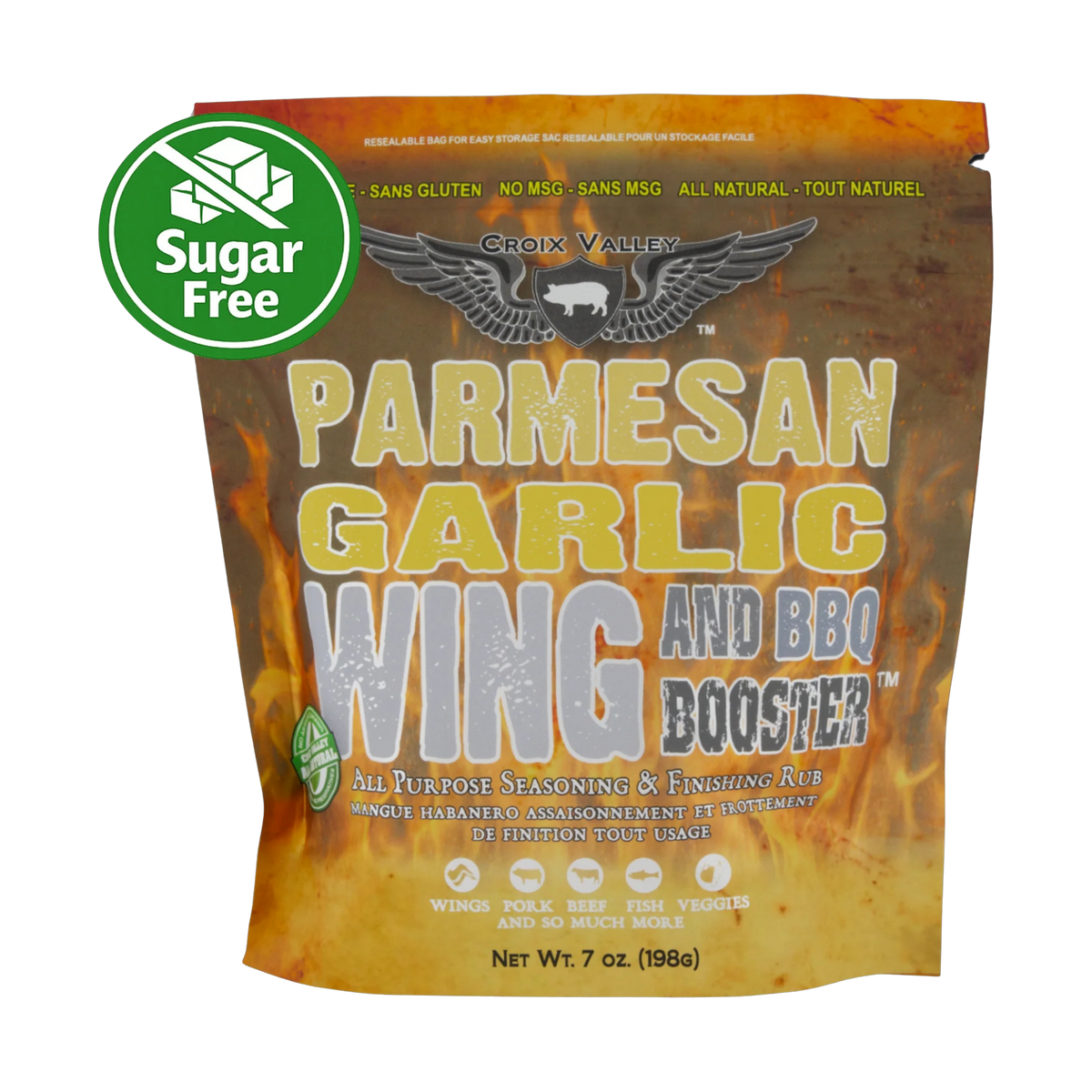 CROIX VALLEY: Parmesan Garlic Wing & BBQ Booster | Wing & BBQ Booster | 198g (7oz) shaker