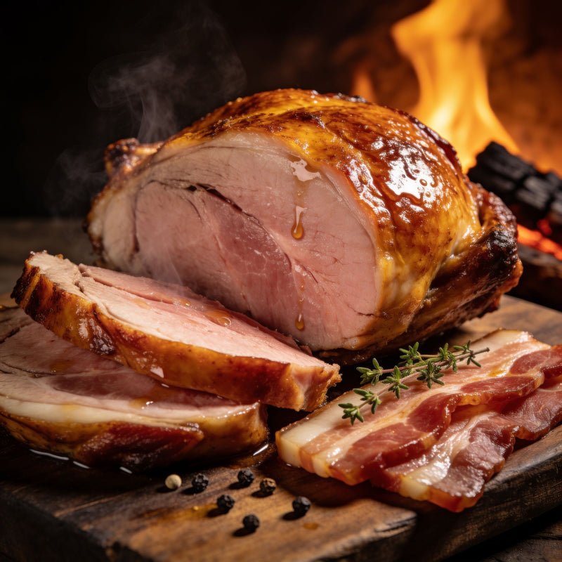 Cures and Brines category lifestyle photo - sliced brined turkey and home-cured bacon lifestyle photo