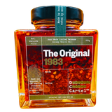 DC Cartel Olive Oil 1983 crispy chilli oil 268g, front of jar on transparent background
