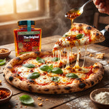 DC Cartel Olive Oil 1983 crispy chilli oil drizzled over a wood-fired Margherita pizza slice