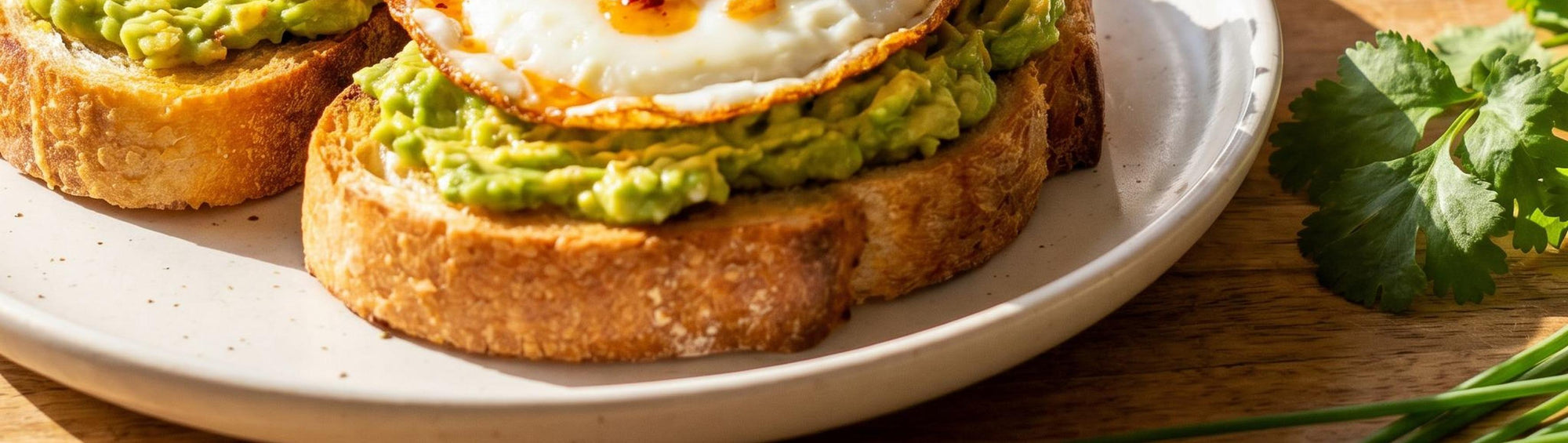 DC Cartel The Original 1983 Crispy Chilli Oil 268g banner - crispy fried eggs and smashed avocado on sourdough toast, sunlit Adelaide Hills kitchen