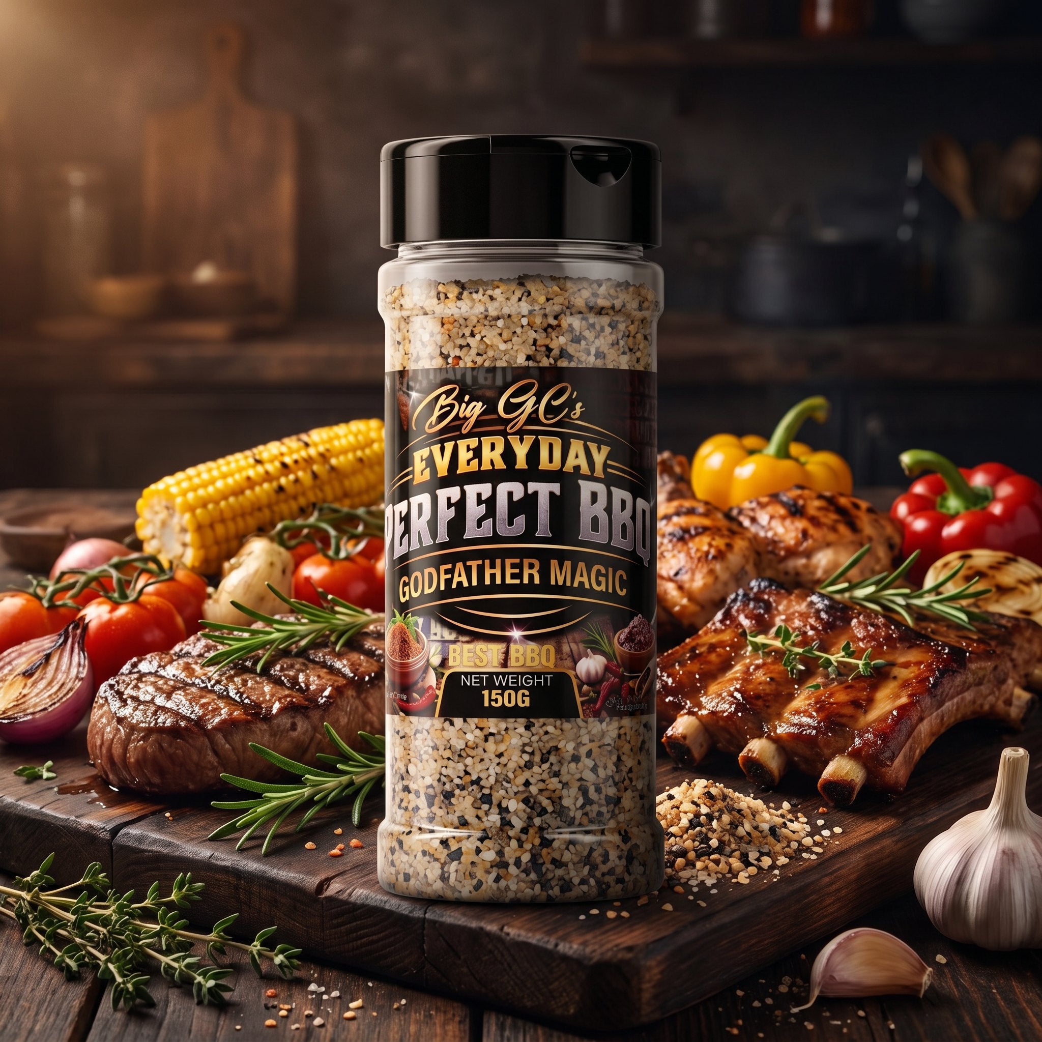 Big GCs Godfather Magic all purpose rub styled with grilled meats