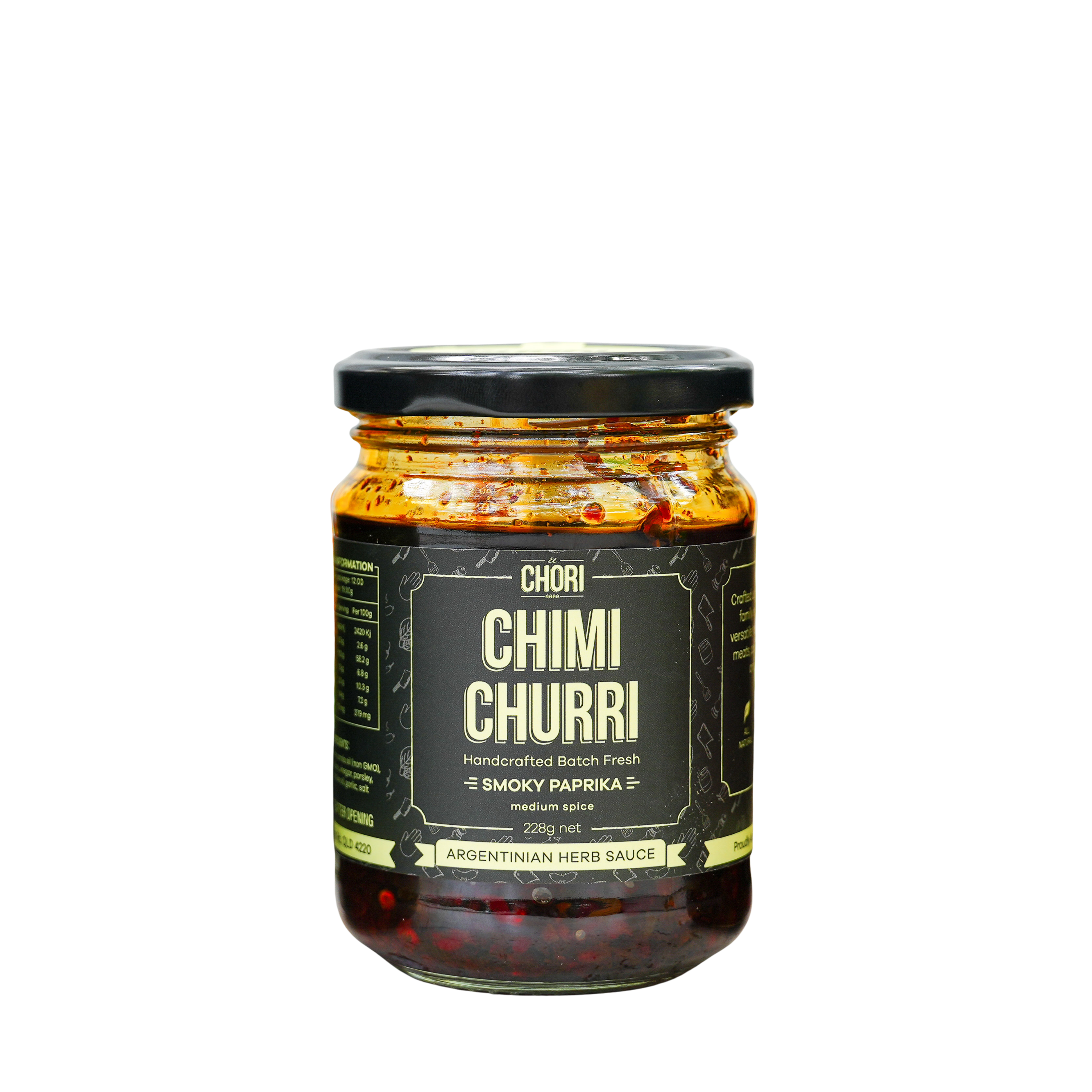 El Chori Smoky Paprika chimichurri 228g jar — smoky red chimichurri, made in Australia