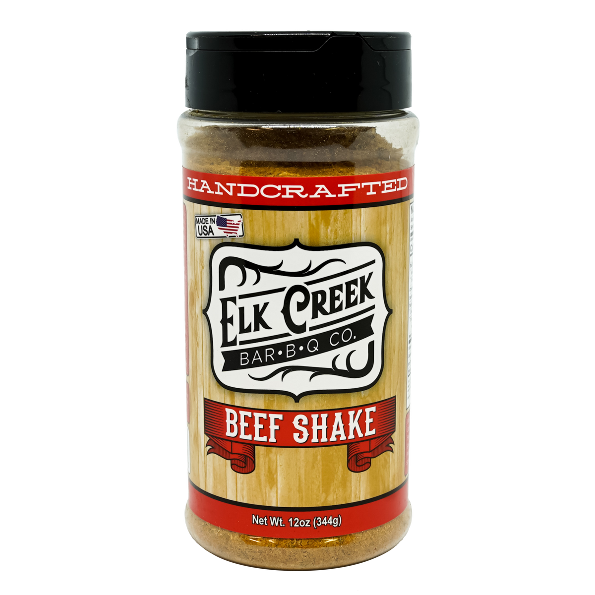 Elk Creek Beef Shake Steak Seasoning 340g seasoning, front of pack on transparent background