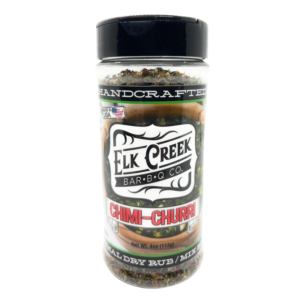 Elk Creek Chimi-Churri Dressing Mix & Rub seasoning, front of pack on transparent background