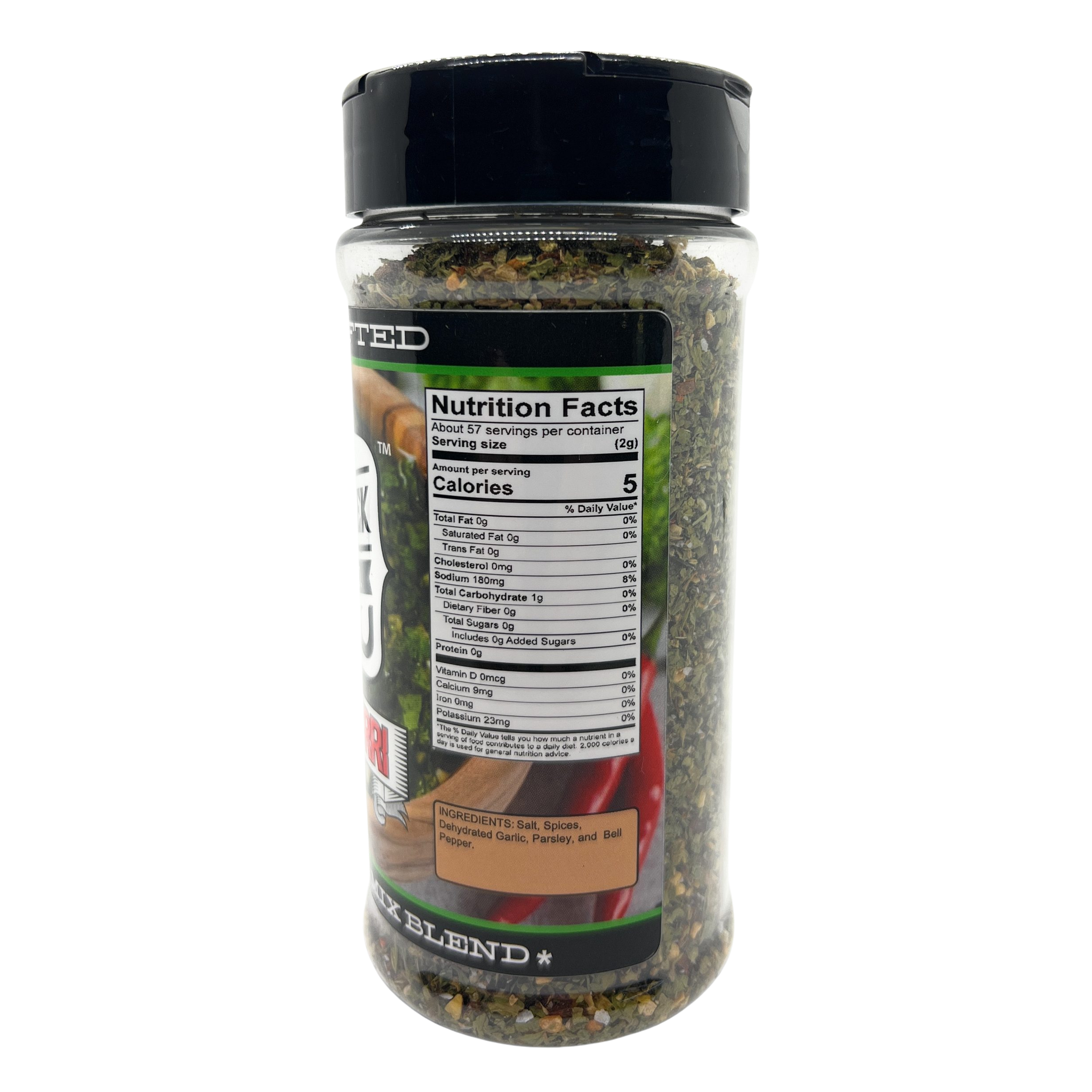 Elk Creek Chimi-Churri Dressing Mix & Rub seasoning, left side label detail, transparent background