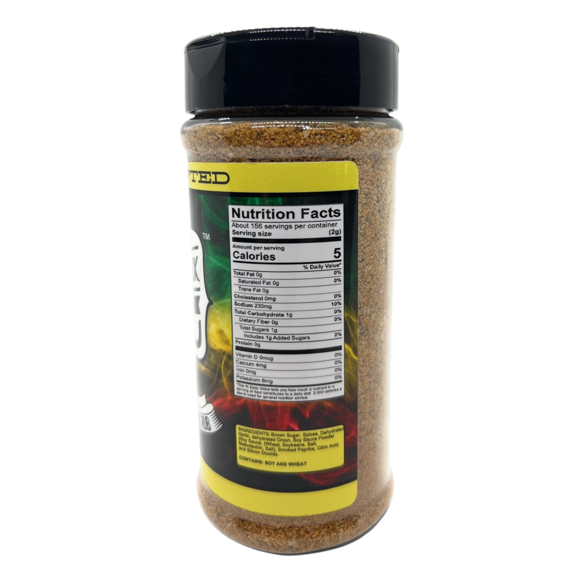 Elk Creek One Love Spice Island Jerk Rub rub, left side label detail, transparent background