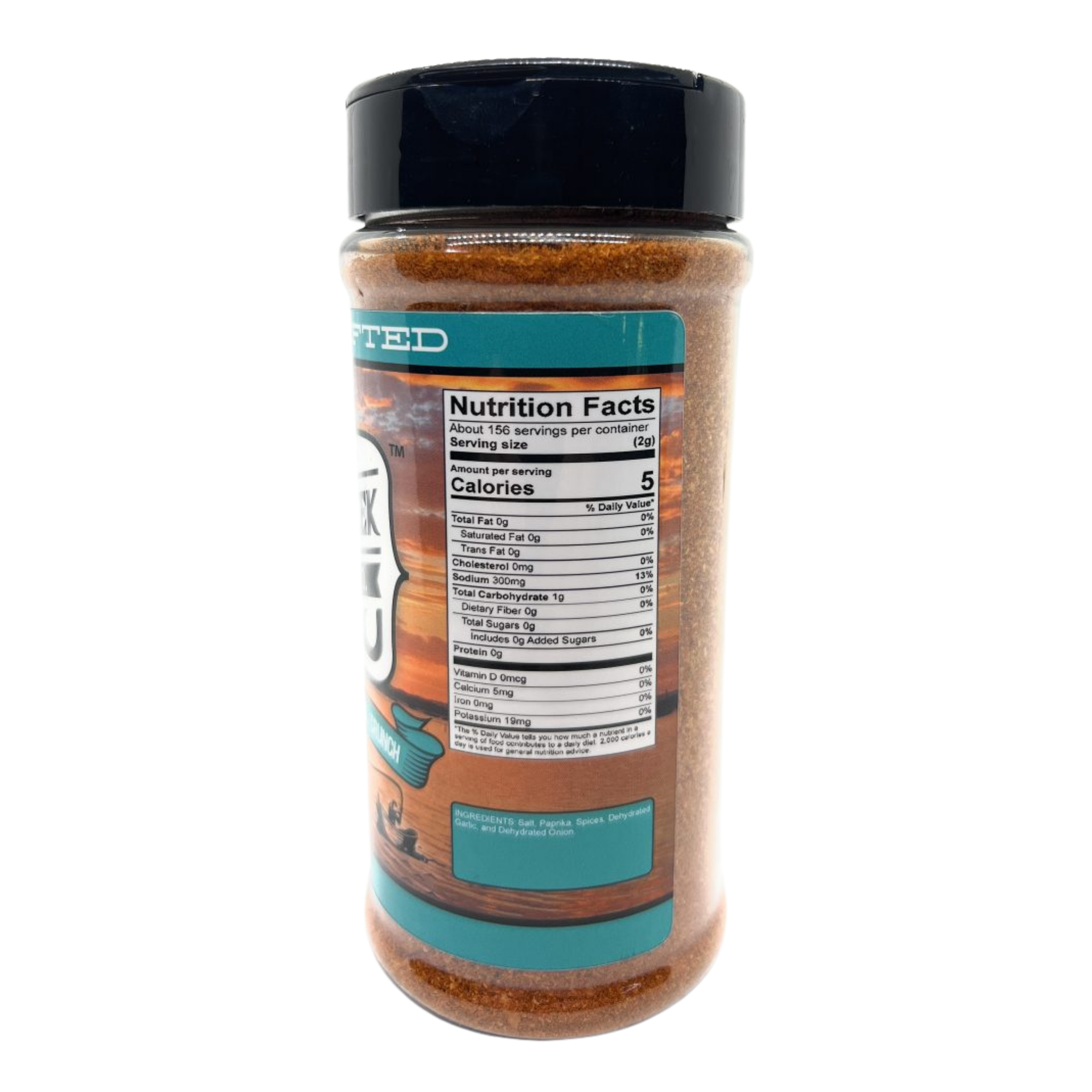 Elk Creek Southern Coastal Crunch Seasoning seasoning, left side label detail, transparent background