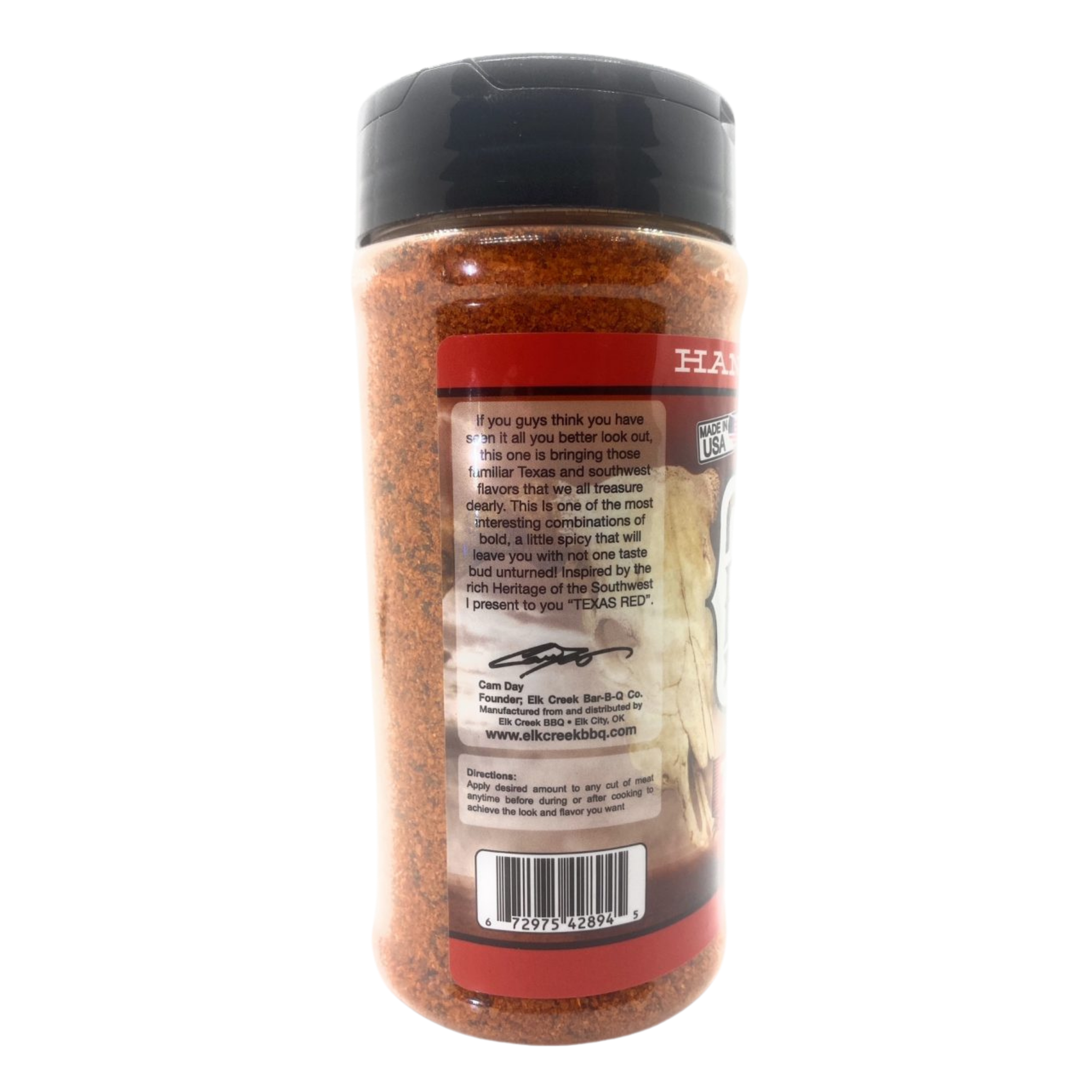 Elk Creek Texas Red Rub rub, right side label detail, transparent background