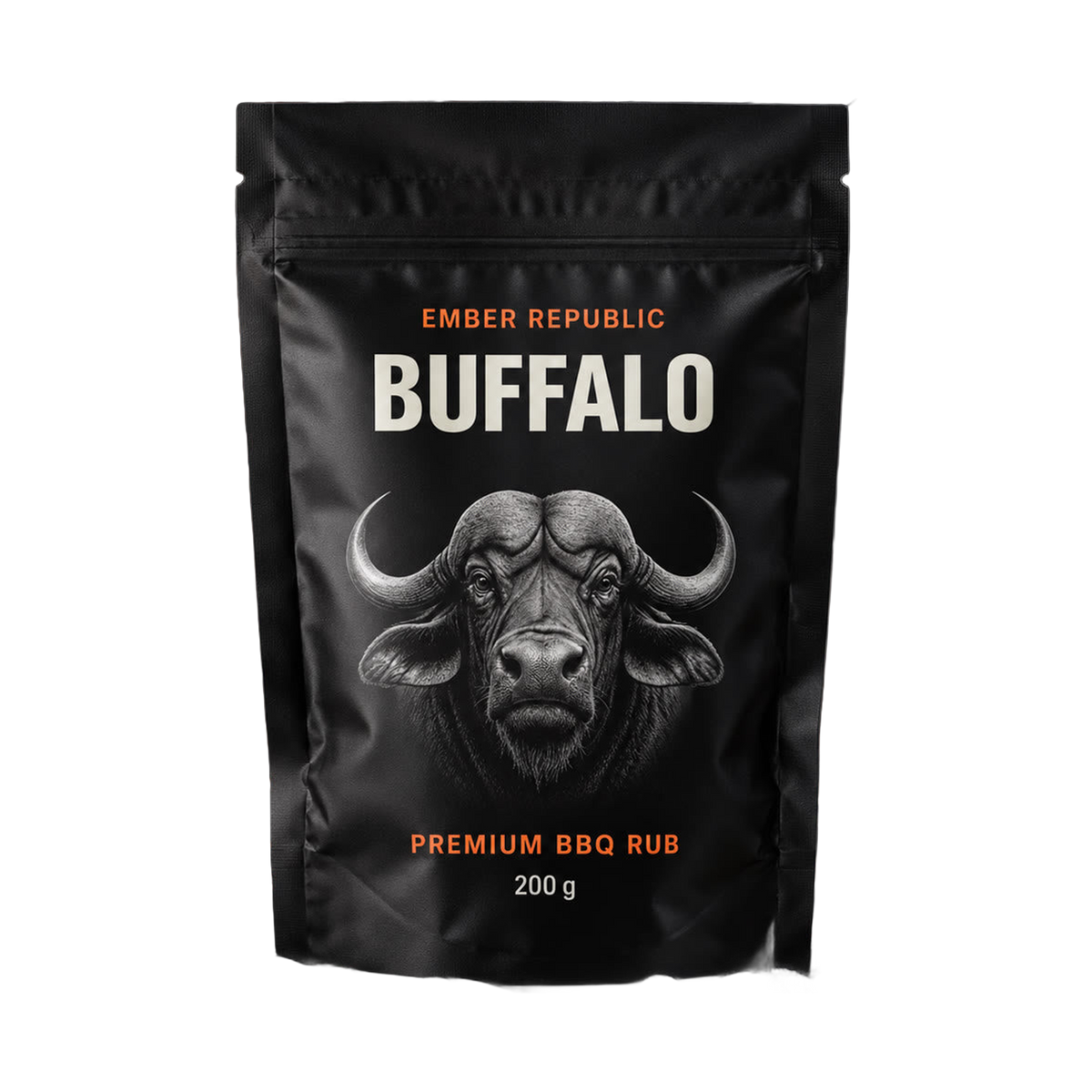 Ember Republic Buffalo Lowveld Sweet Ash pork BBQ rub 200g pouch — front on transparent background