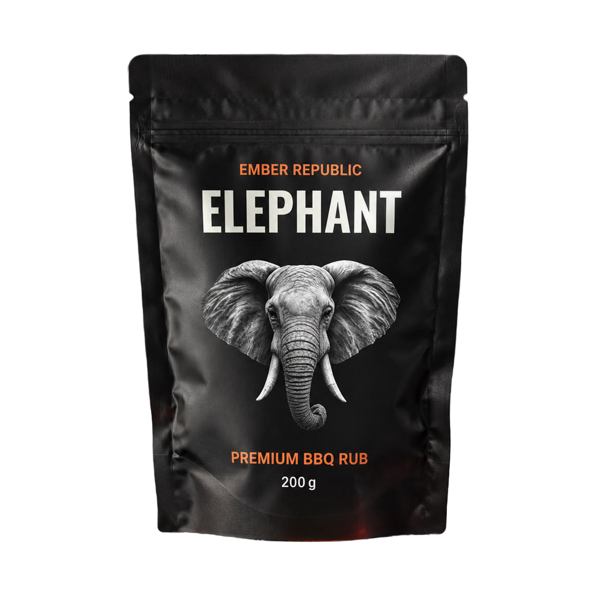 Ember Republic Elephant Karoo Flame & Thyme lamb BBQ rub 200g pouch — front on transparent background