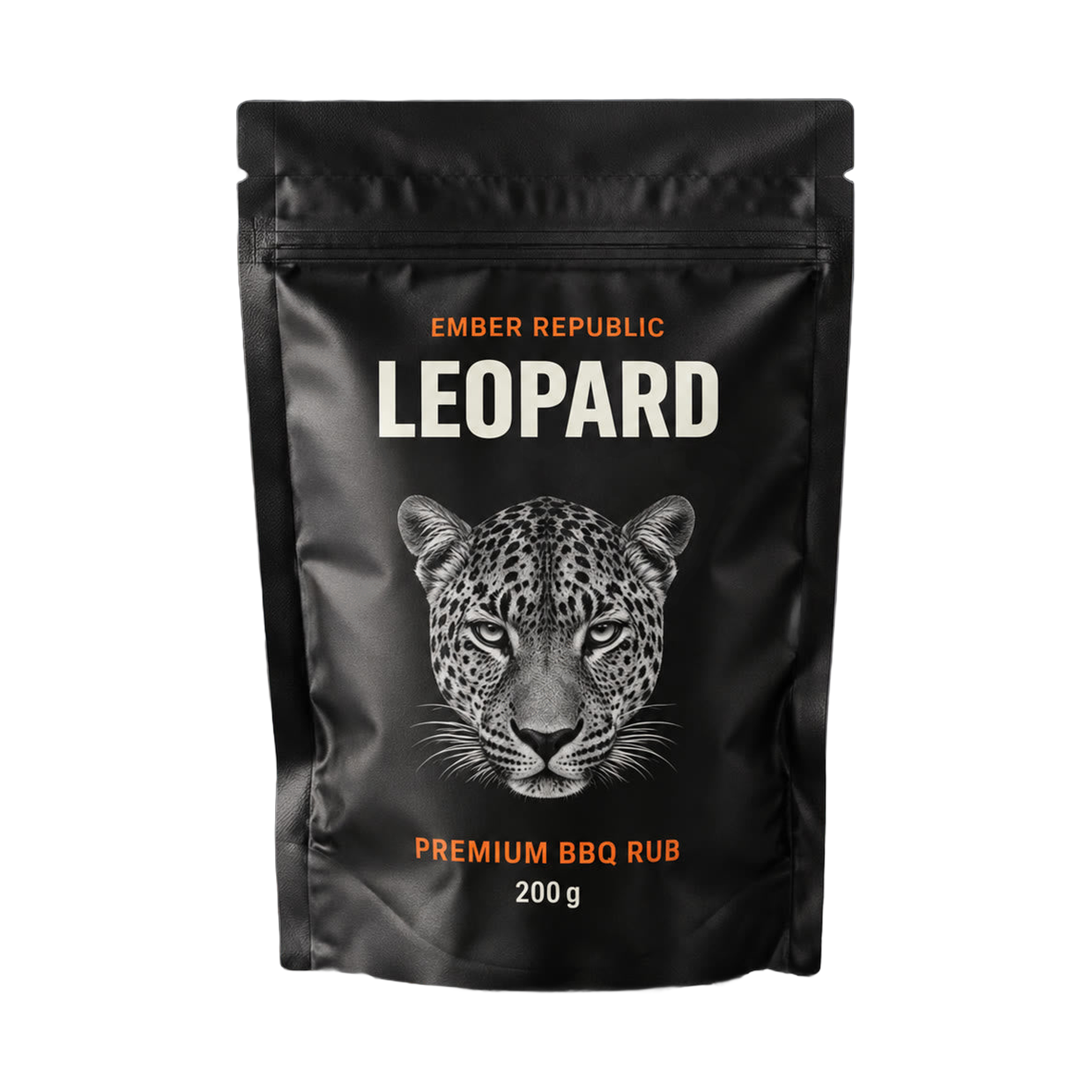 Ember Republic Leopard Veldfire Citrus chicken BBQ rub 200g pouch — front on transparent background