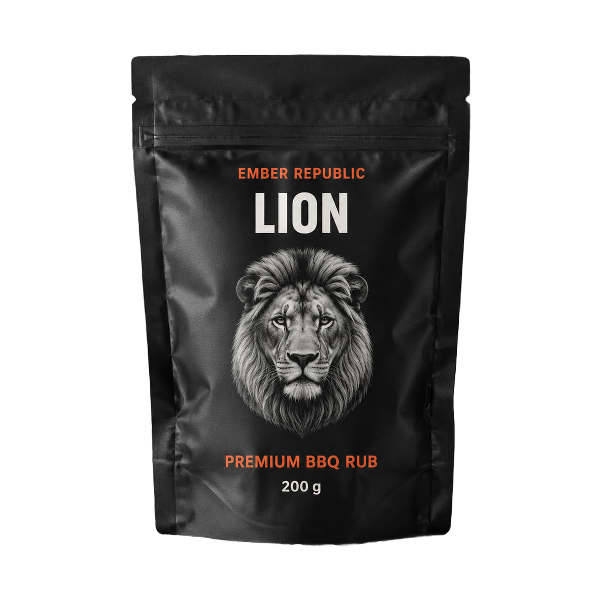 Ember Republic Lion Night Ember Reserve beef BBQ rub 200g pouch — front on transparent background