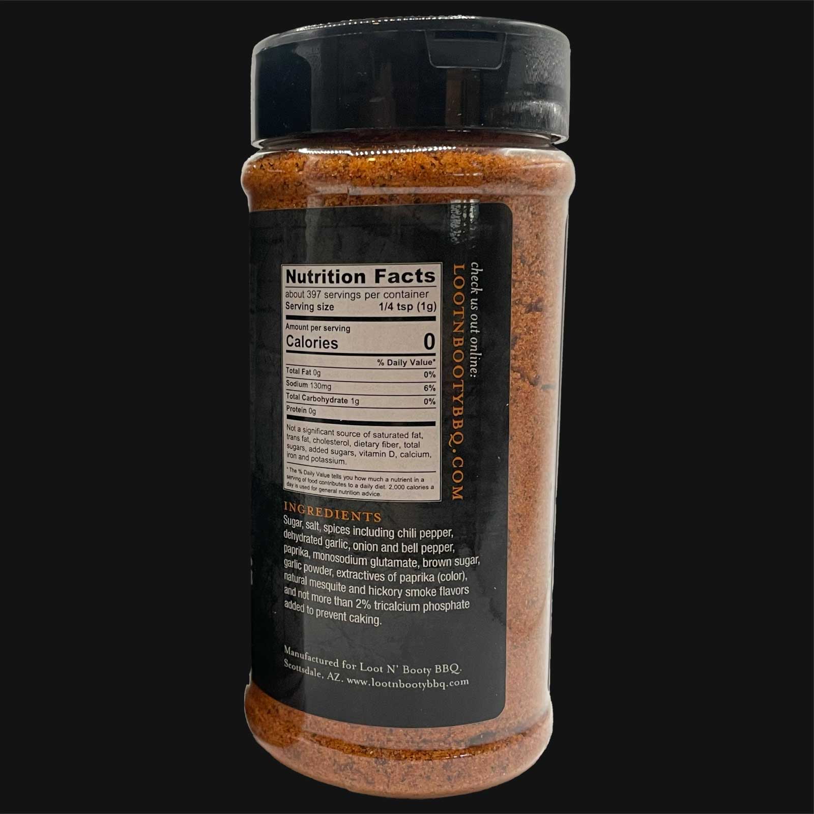 Loot N Booty BBQ Everything Rub - back label with ingredients and nutrition