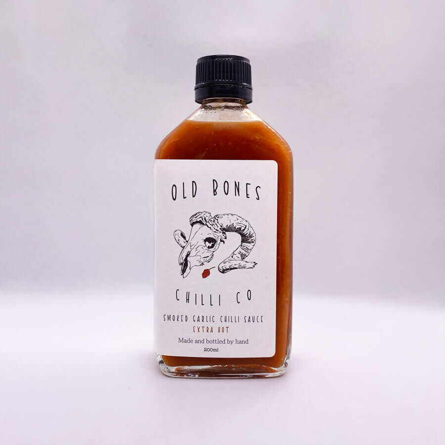 Old Bones Chilli Co Extra Hot Smoked Garlic Chilli Sauce 200ml bottle