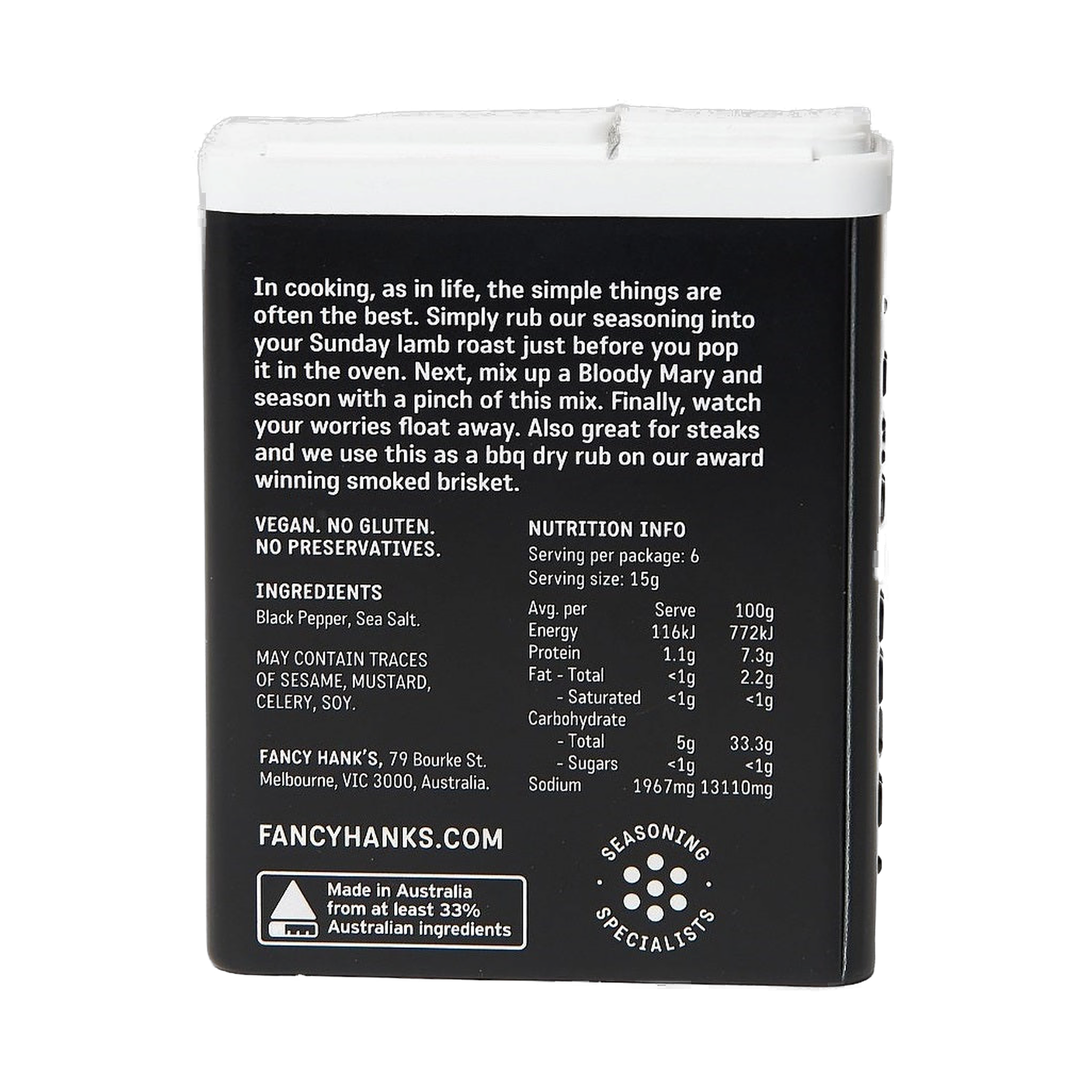 Fancy Hank's BBQ Pepper Seasoning 90g - Melbourne made Dalmatian rub shaker