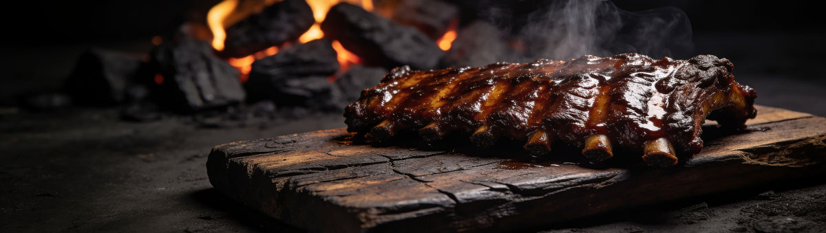 Fancy Hank's Coffee & Molasses BBQ Sauce banner - glossy dark glazed beef short ribs