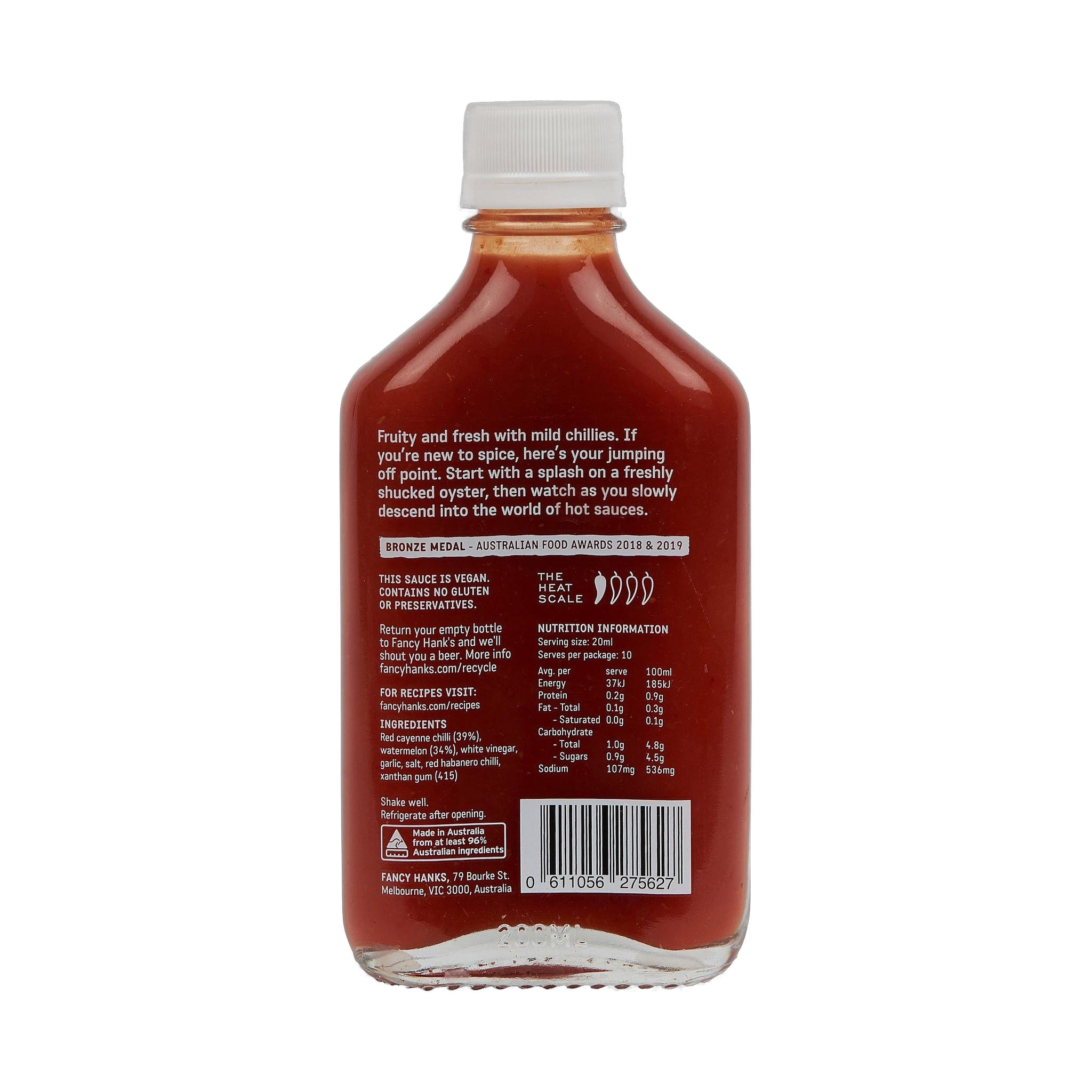 Fancy Hank's Cayenne & Watermelon Hot Sauce 200ml - bronze medal fruity mild hot sauce