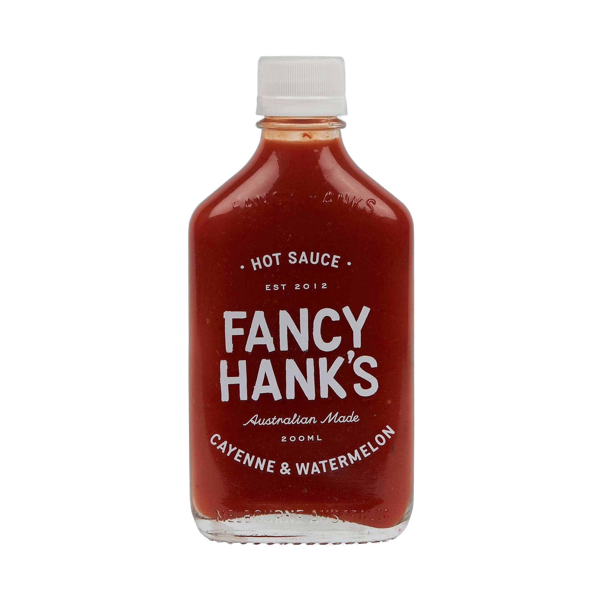 Fancy Hank's Cayenne & Watermelon Hot Sauce 200ml bottle - mild Australian hot sauce for oysters