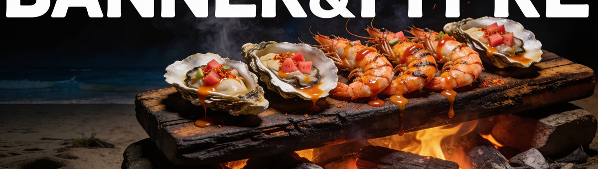 Fancy Hank's Cayenne & Watermelon Hot Sauce banner - fresh oysters and grilled prawns with cayenne watermelon sauce