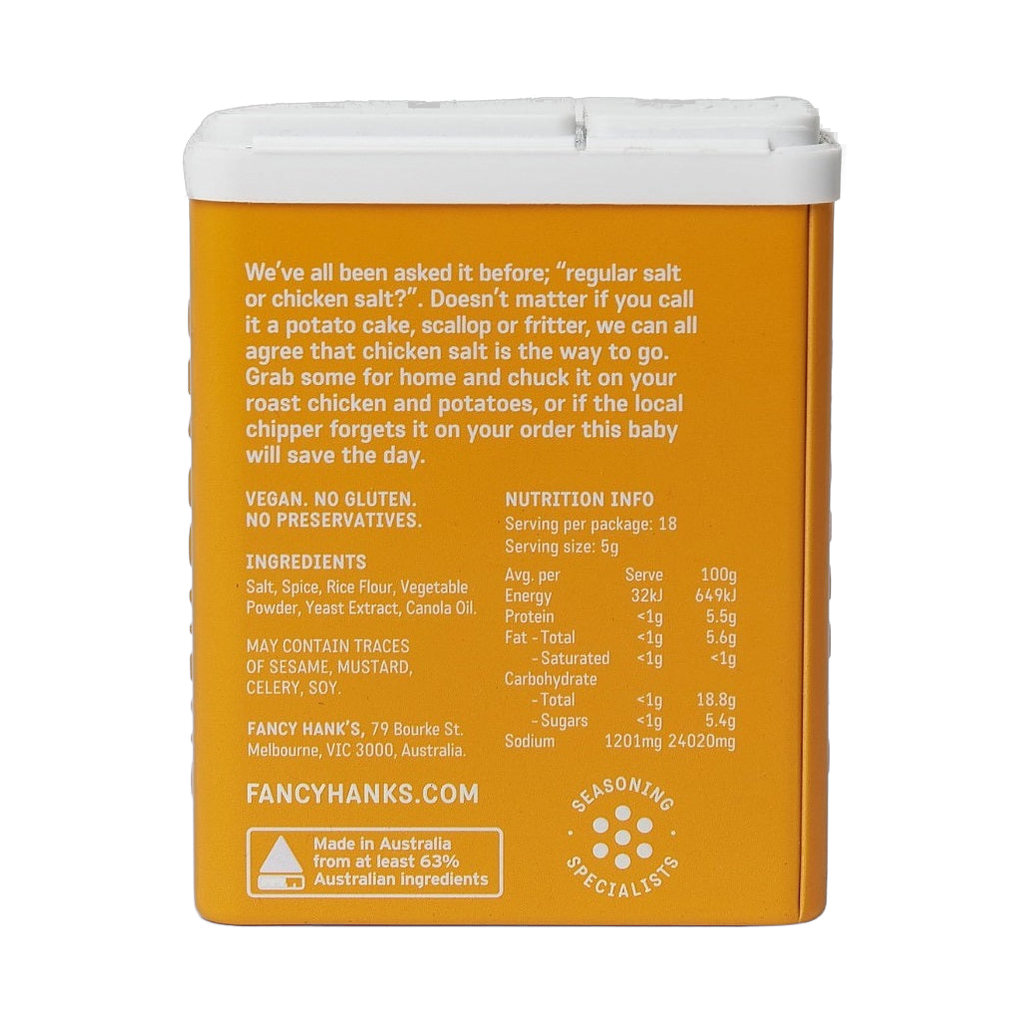 Fancy Hank's Chicken Salt Seasoning 90g - savoury umami Melbourne chicken salt shaker