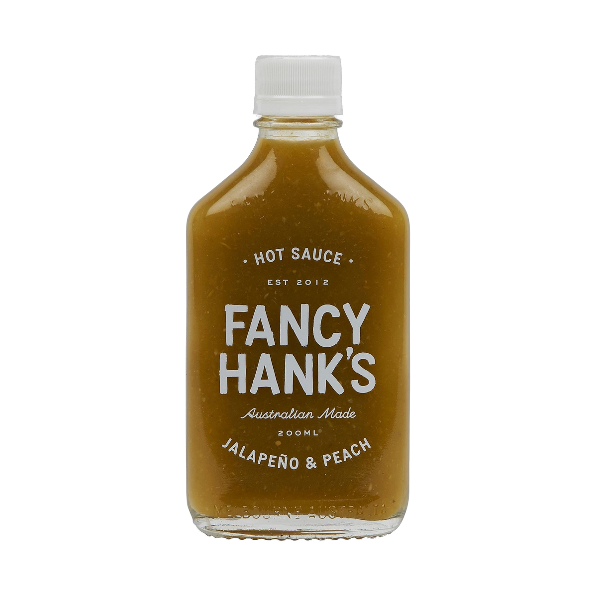Fancy Hank's Jalapeno & Peach Hot Sauce 200ml bottle - medium Australian hot sauce