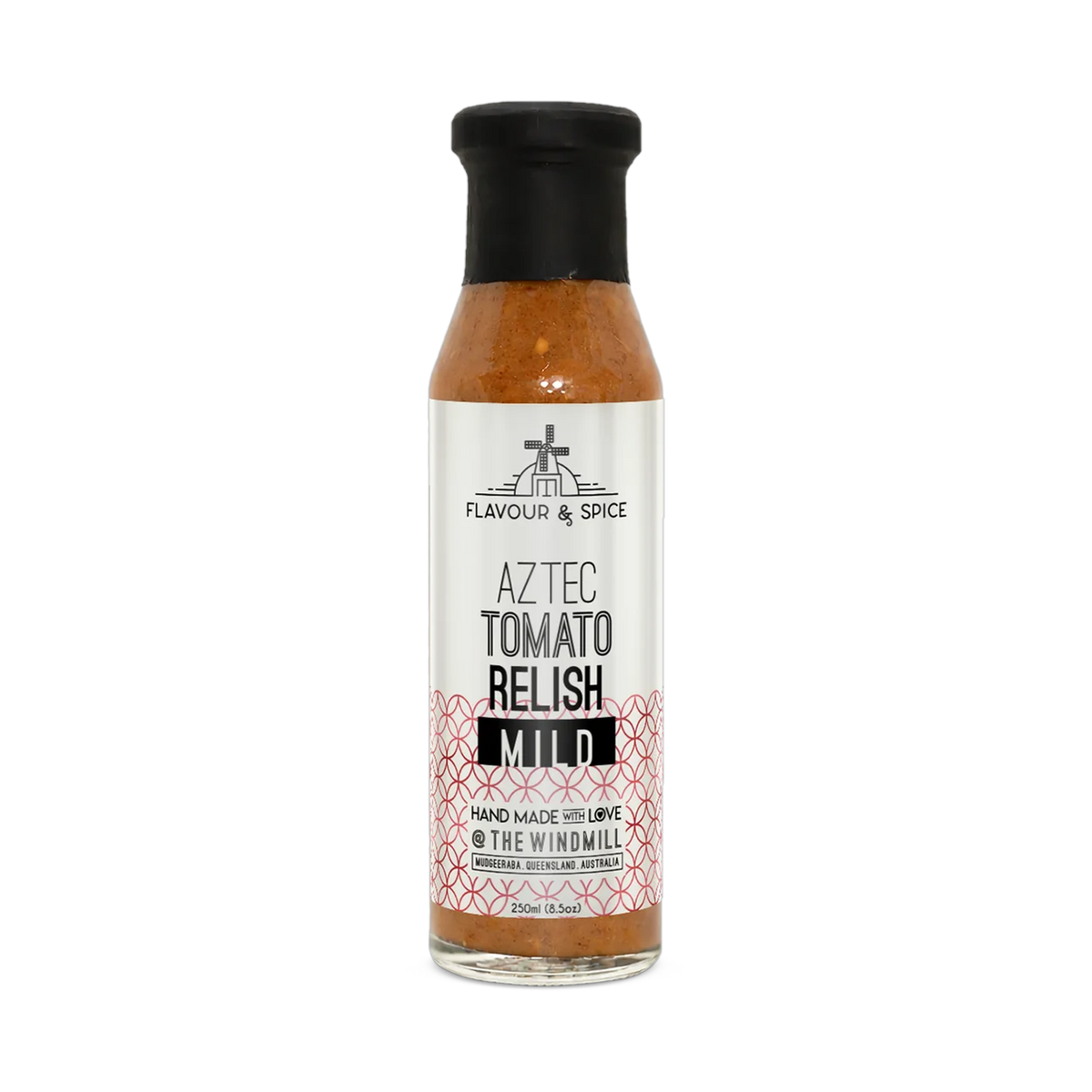 Flavour & Spice Aztec Tomato Relish 250ml sun-dried tomato relish — front of bottle on transparent background
