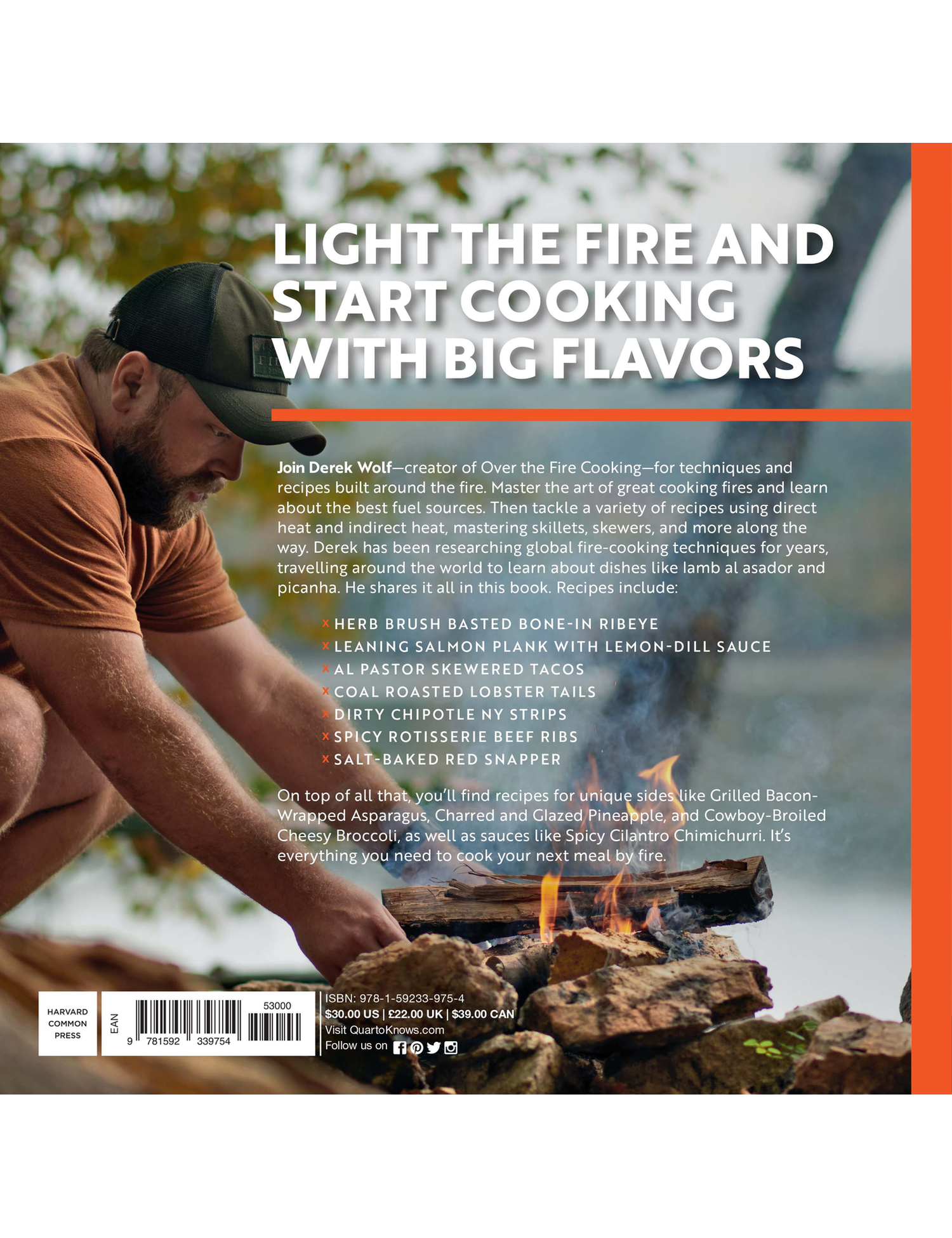 Food by Fire by Derek Wolf hardback cookbook — back cover