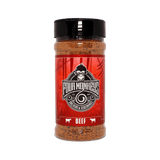 Four Monkeys BBQ Beef Rub 280g barbecue rub — front of shaker on transparent background