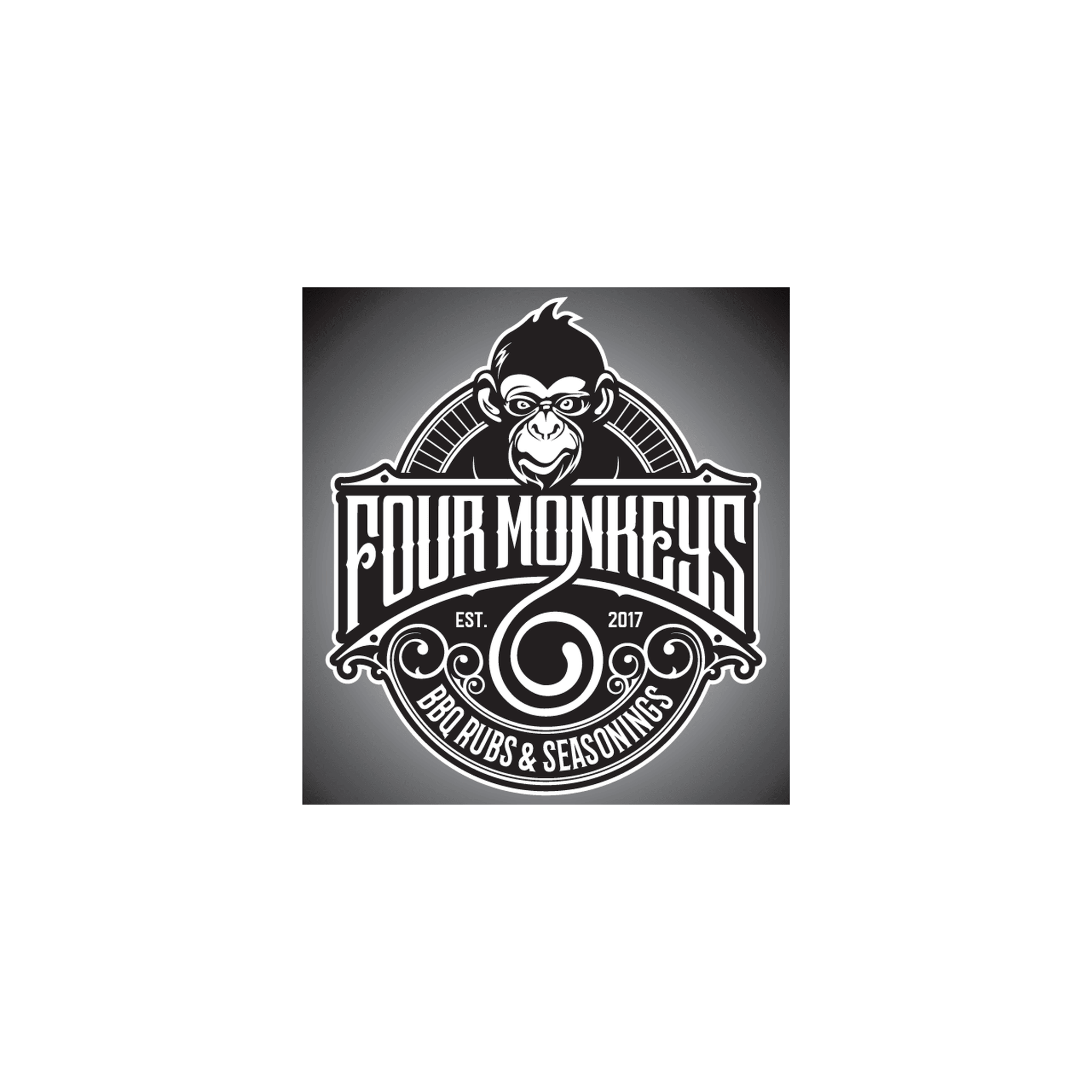 Four Monkeys BBQ barbecue brand logo on transparent background