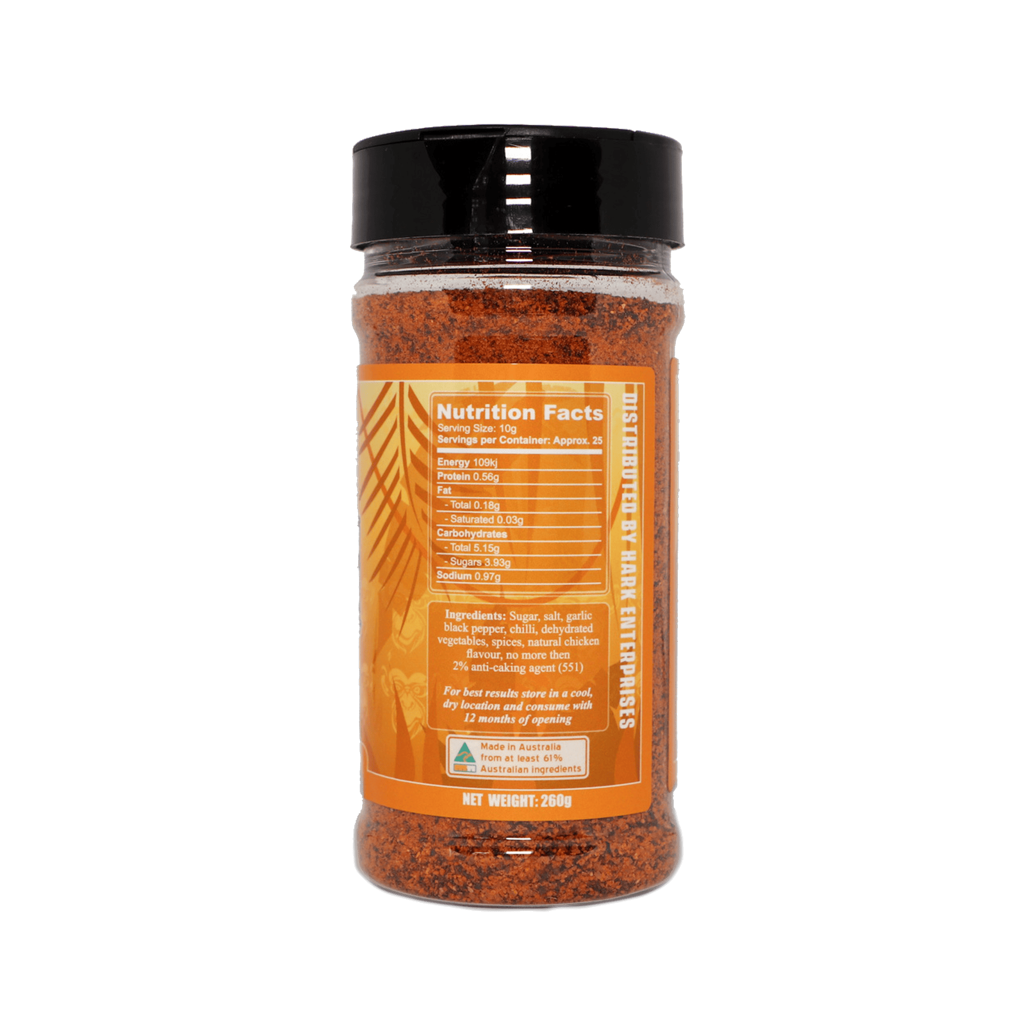 Four Monkeys BBQ Chicken Rub 260g barbecue rub — alternate label view, transparent background