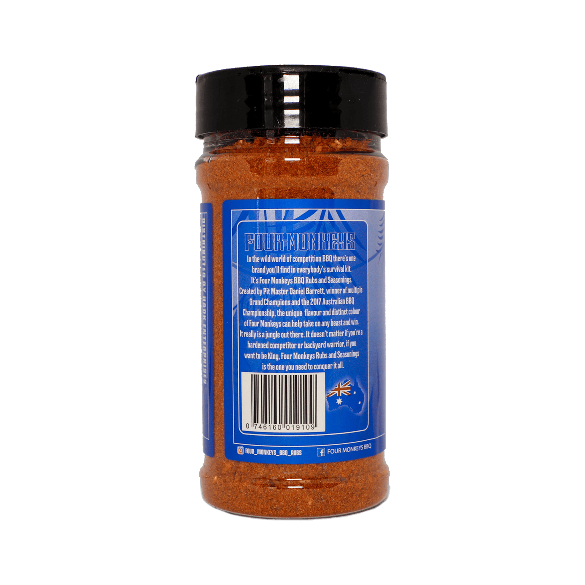 Four Monkeys BBQ Lamb Rub 270g barbecue rub — second alternate label view, transparent background