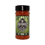 Four Monkeys BBQ Pork Rub 240g barbecue rub — front of shaker on transparent background