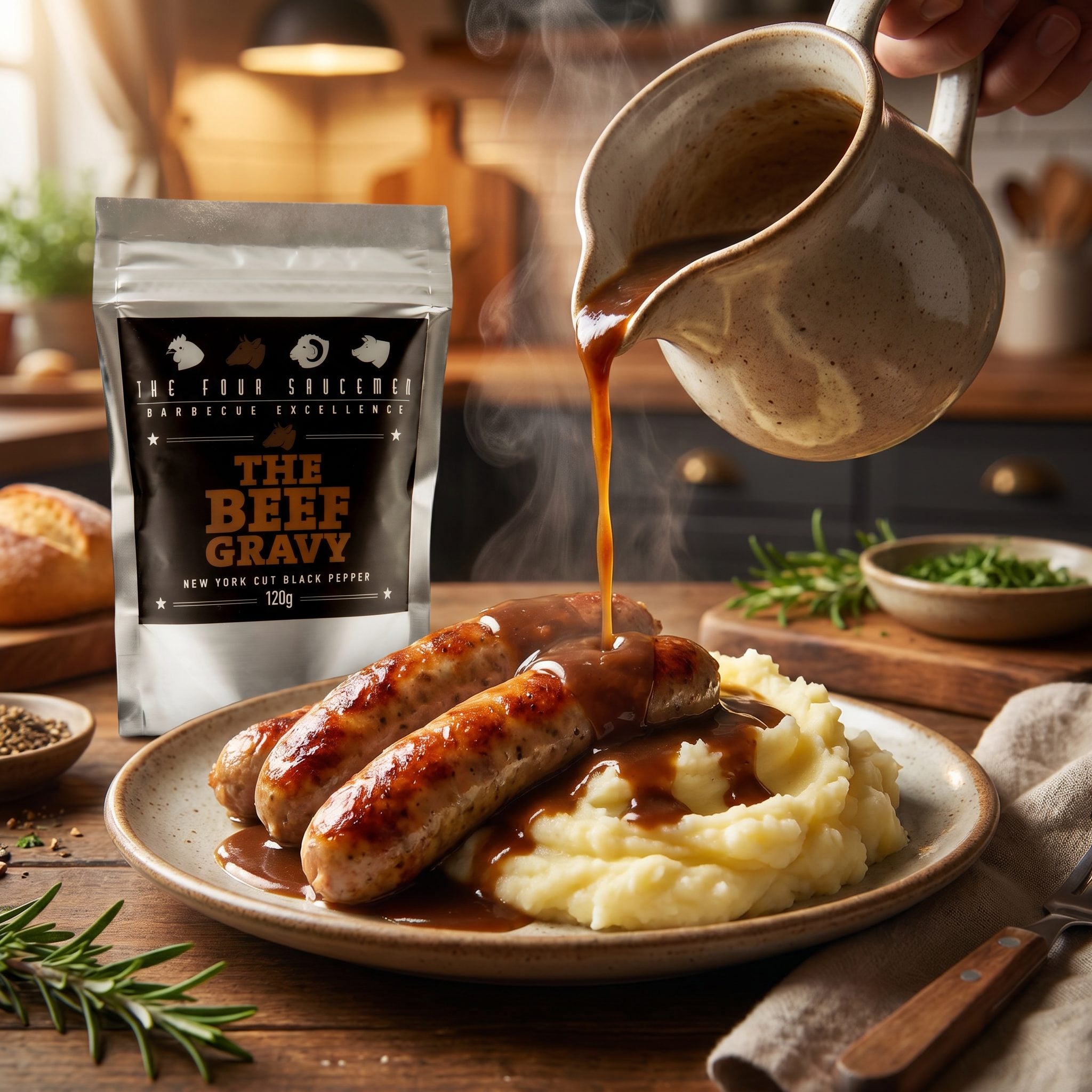 Four Saucemen The Beef Gravy - bangers and mash with rich beef gravy