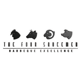 Four Saucemen barbecue brand logo, four animal-head crests, New Zealand BBQ, black on transparent background